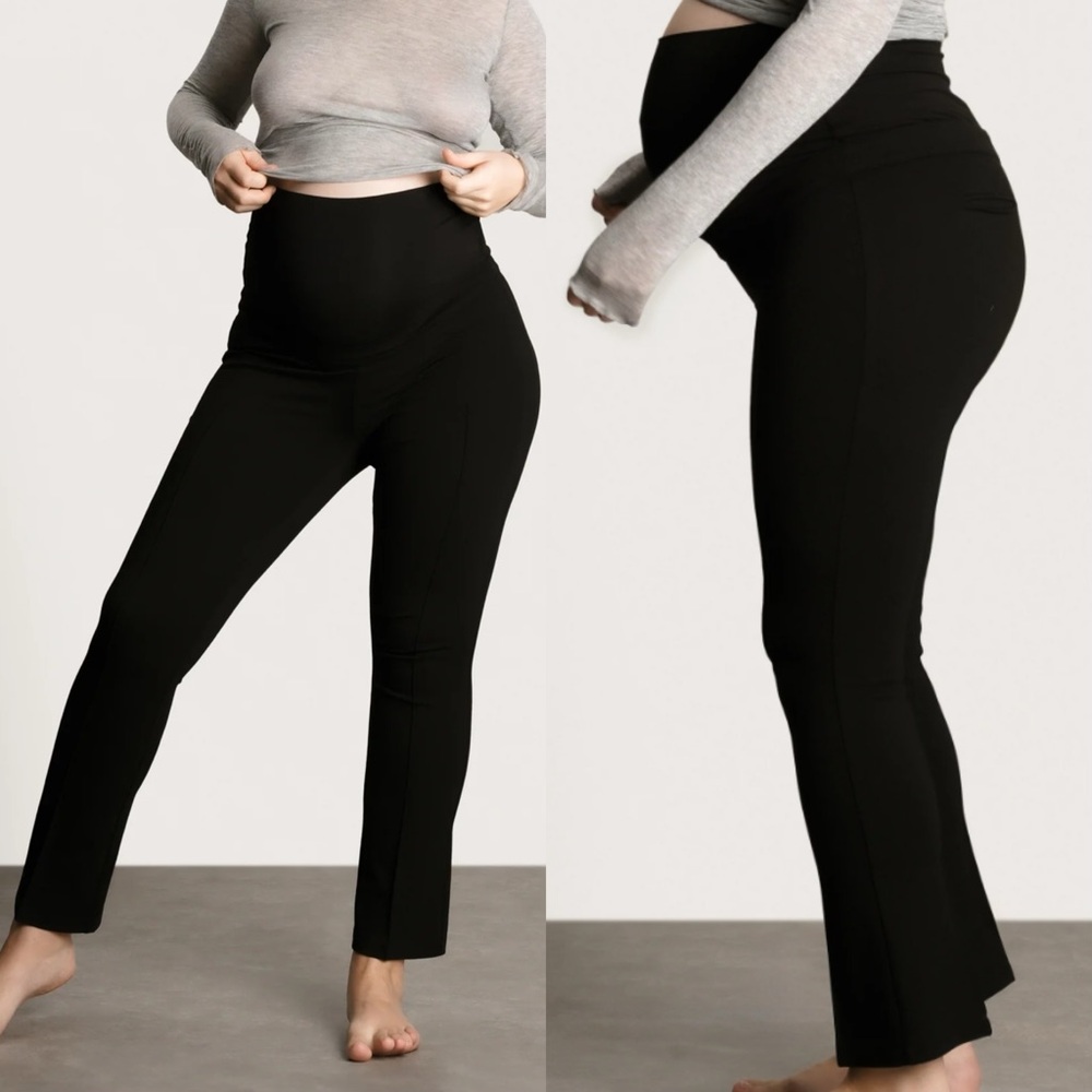 Nom Maternity London Pant 4 Way Stretch Black Ponte Knit Over Belly Extra Large